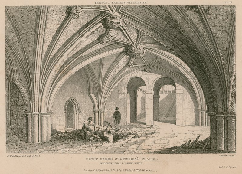 Cripta bajo la Capilla de San Esteban, Palacio de Westminster de R. W. Billings