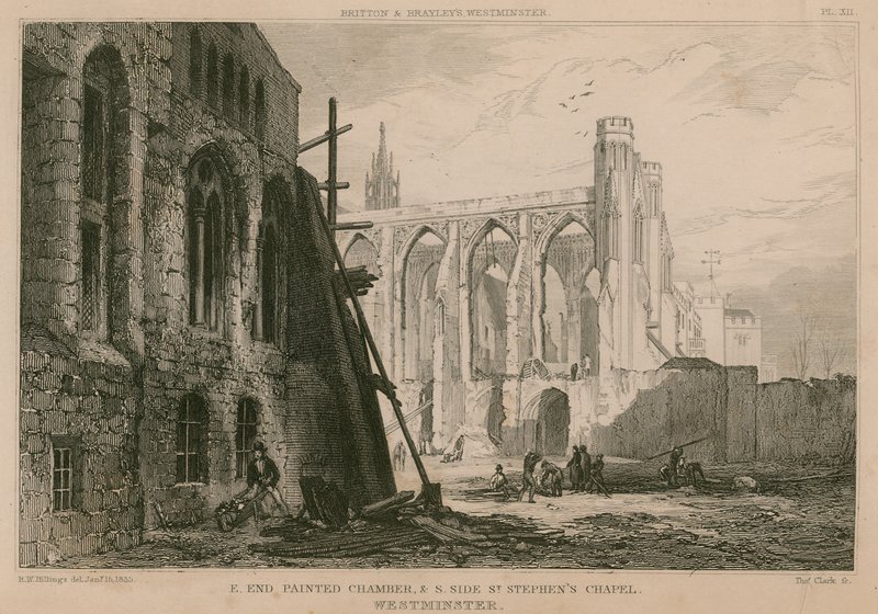 Extremo este de la Cámara Pintada y lado sur de la Capilla de San Esteban, Westminster de R. W. Billings