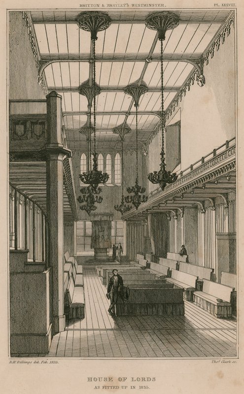 Casa de los Lores, Westminster, Londres, equipada en 1835 de R. W. Billings