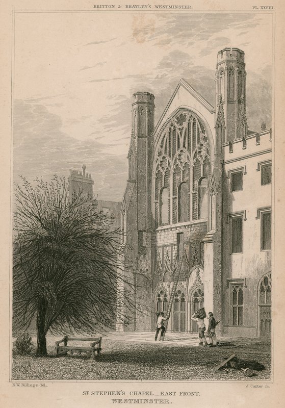 Capilla de San Esteban, Westminster, Londres, fachada este de R. W. Billings