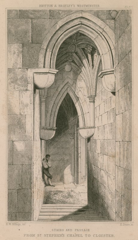 Escaleras y pasaje de la Capilla de San Esteban al Claustro de R. W. Billings