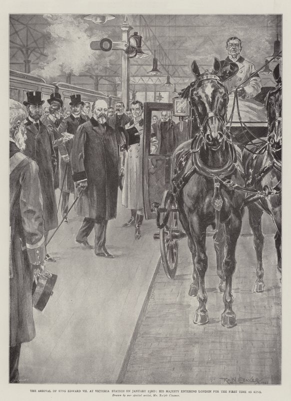 La llegada del Rey Eduardo VII a la estación Victoria el 23 de enero, Su Majestad entrando en Londres por primera vez como Rey de Ralph Cleaver