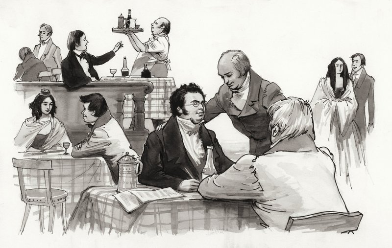 Schubert y sus amigos (gouache sobre papel) de Ralph Bruce