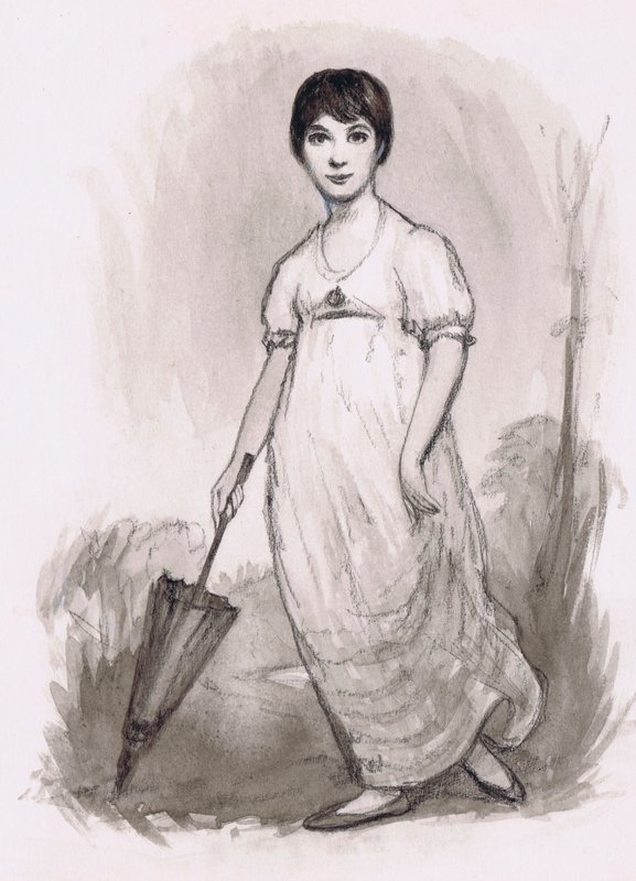 La joven Jane Austen (lápiz y acuarela) de Ralph Bruce