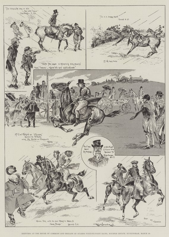 Bocetos en la Cámara de los Comunes y carreras de punto a punto de la Brigada de Guardias, Bourton Estate, Buckingham, 26 de marzo de Ralph Cleaver