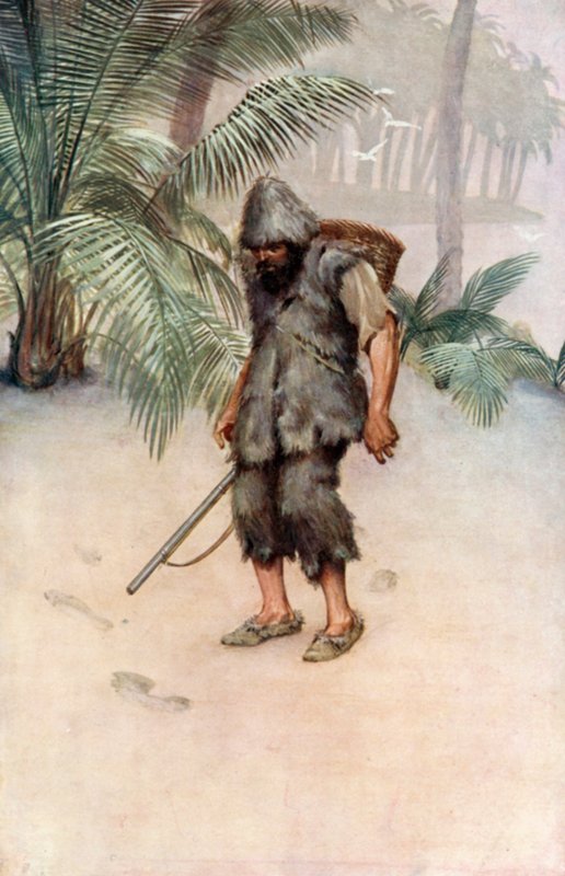 Ilustración para Robinson Crusoe de Daniel Defoe (litografía en color) de Ralph Noel Pocock