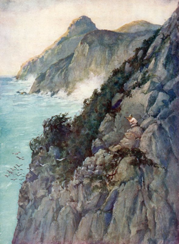 Ilustración para Robinson Crusoe de Daniel Defoe (litografía en color) de Ralph Noel Pocock