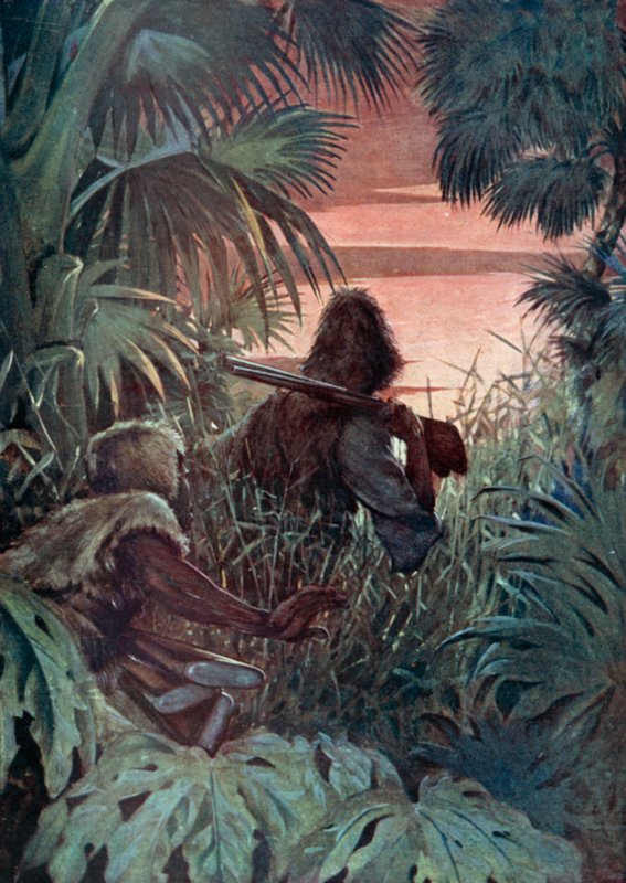 Ilustración para Robinson Crusoe de Daniel Defoe (litografía en color) de Ralph Noel Pocock