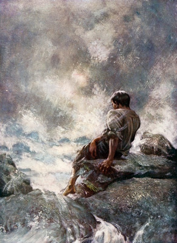 Ilustración para Robinson Crusoe de Daniel Defoe (litografía en color) de Ralph Noel Pocock