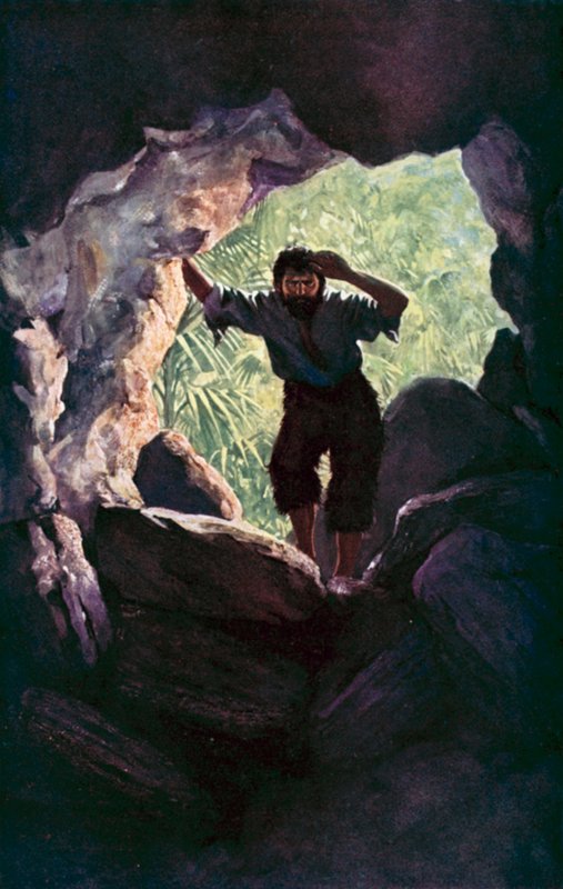 Ilustración para Robinson Crusoe de Daniel Defoe (litografía en color) de Ralph Noel Pocock