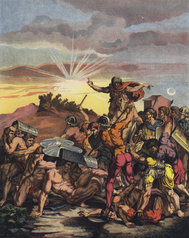 Josué ordenando al Sol que se detenga en la Batalla de Gabaón durante la conquista de Canaán por los israelitas de after Raphael