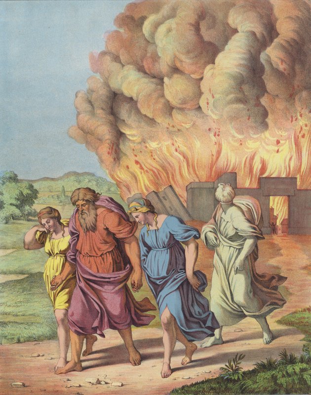 Lot y su familia huyendo de la destrucción de Sodoma de after Raphael