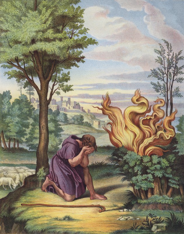 Moisés y la zarza ardiente de after Raphael