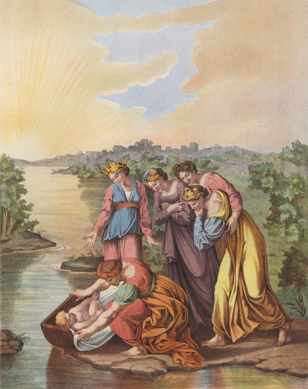 Moisés es rescatado de las aguas del Nilo de after Raphael