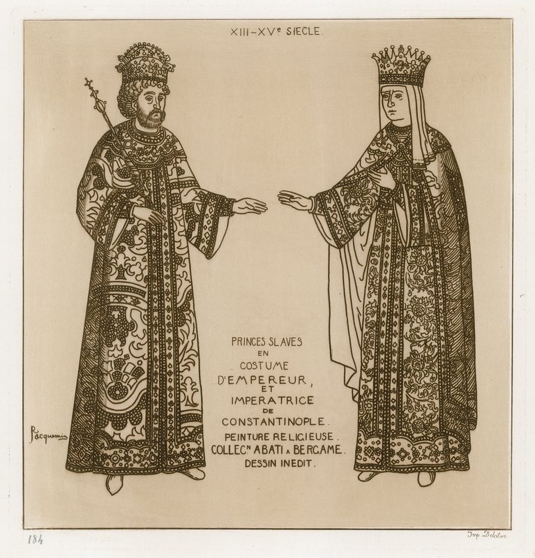 Príncipes eslavos con trajes de emperador y emperatriz de Constantinopla (grabado) de Raphael Jacquemin