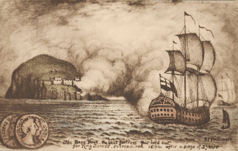 Bass Rock, Escocia, última fortaleza en apoyar al depuesto Rey Jacobo II después de la Revolución Gloriosa de 1688 de Reginald Phillimore