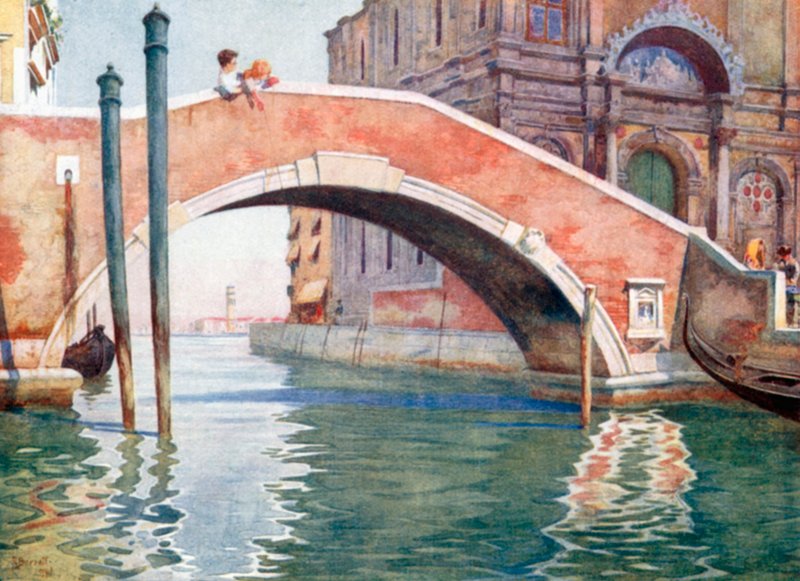 Un puente veneciano (litografía en color) de Reginald Barratt