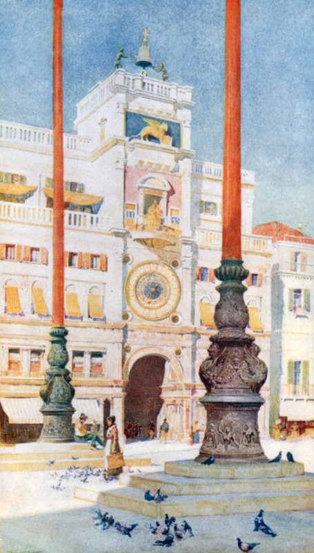 La Torre del Reloj (litografía en color) de Reginald Barratt