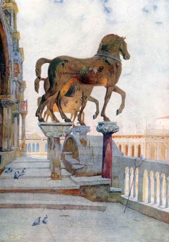 Los Caballos de San Marcos, mirando al sur (litografía en color) de Reginald Barratt