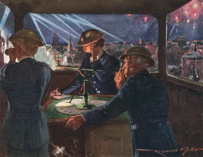 Puesto de observación del Servicio Nacional Británico de Bomberos durante un ataque aéreo, Segunda Guerra Mundial de Reginald Mills