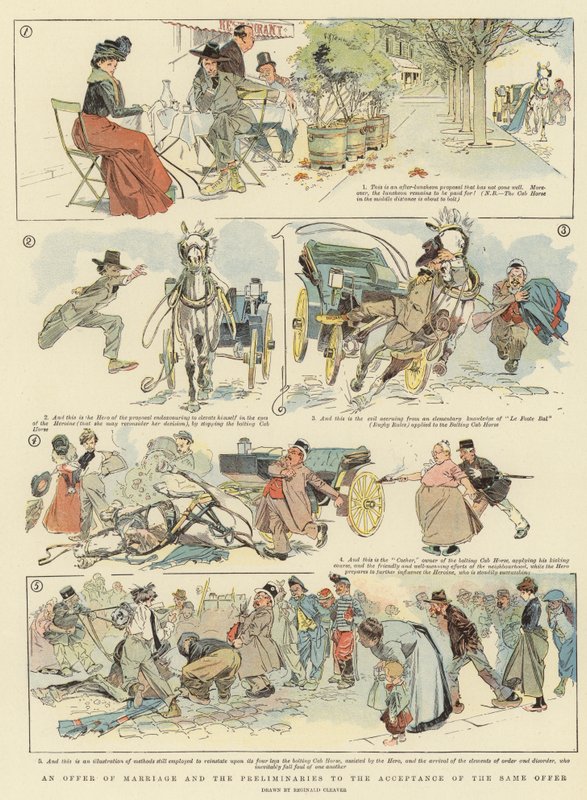 Una oferta de matrimonio y los preliminares a la aceptación de la misma (litografía en color) de Reginald Thomas Cleaver