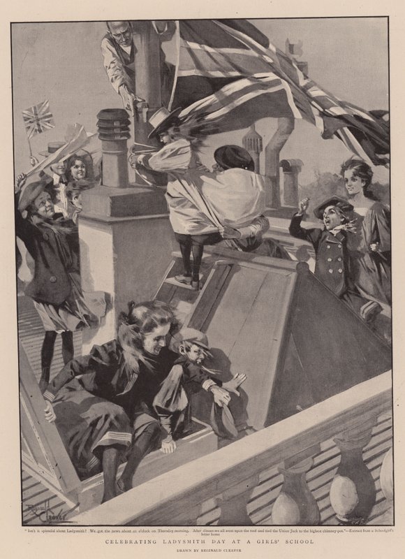 Celebración del Día de Ladysmith en una escuela femenina (litografía) de Reginald Thomas Cleaver
