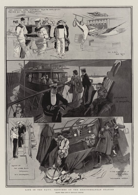 La vida en la Marina, Bocetos en la Estación Mediterránea (litografía) de Reginald Thomas Cleaver