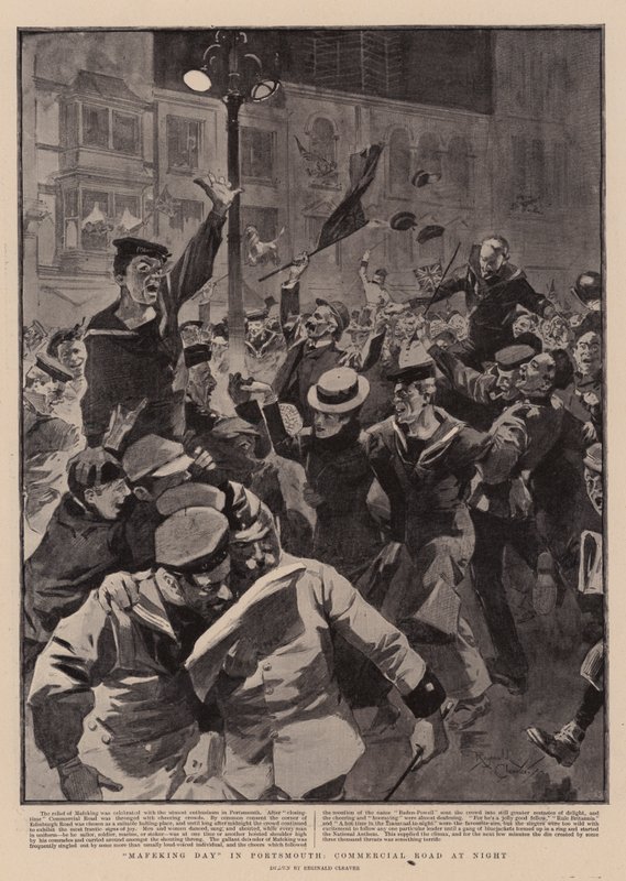 "Mafeking Day" en Portsmouth, Commercial Road de noche (litografía) de Reginald Thomas Cleaver