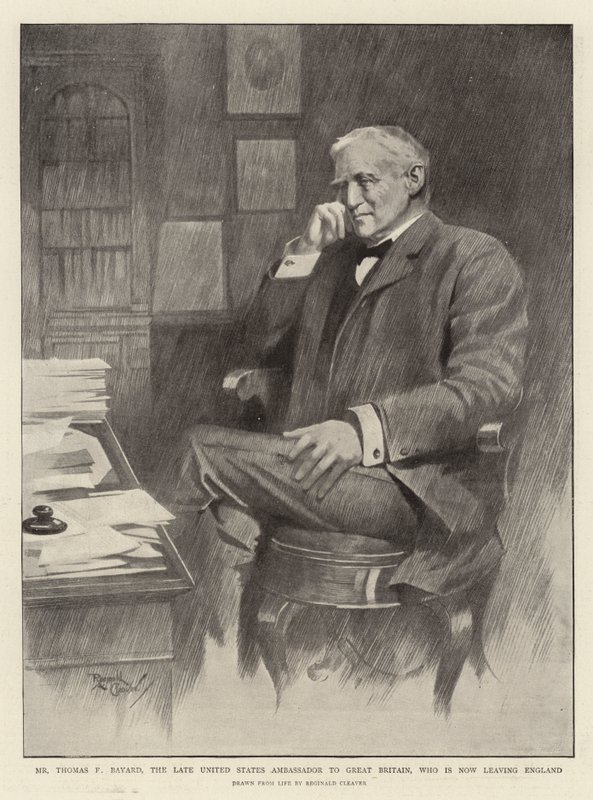 Sr. Thomas F. Bayard, último embajador de los Estados Unidos en Gran Bretaña, que abandona Inglaterra (litografía) de Reginald Thomas Cleaver