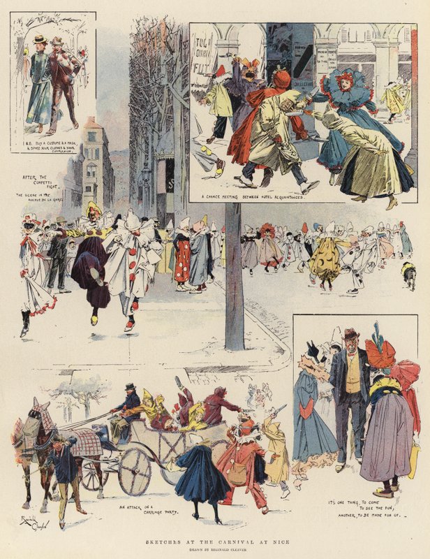 Bocetos en el Carnaval de Niza (litografía en color) de Reginald Thomas Cleaver