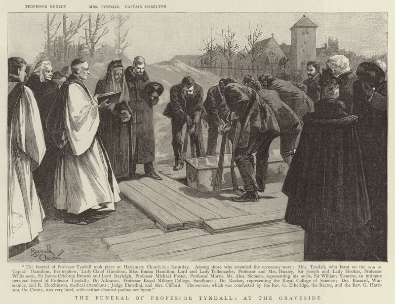 El funeral del profesor Tyndall, junto a la tumba (grabado) de Reginald Thomas Cleaver