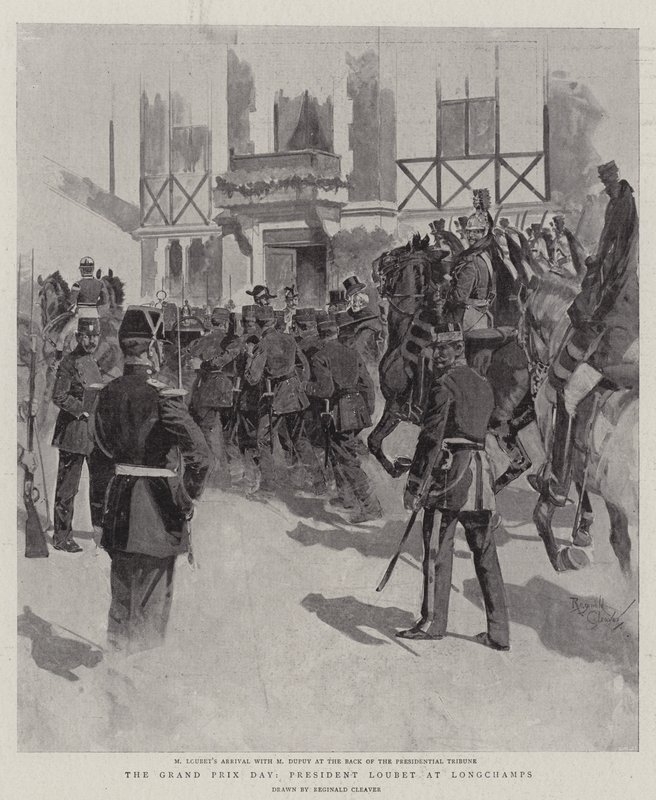 El día del Gran Premio, Presidente Loubet en Longchamps (litografía) de Reginald Thomas Cleaver