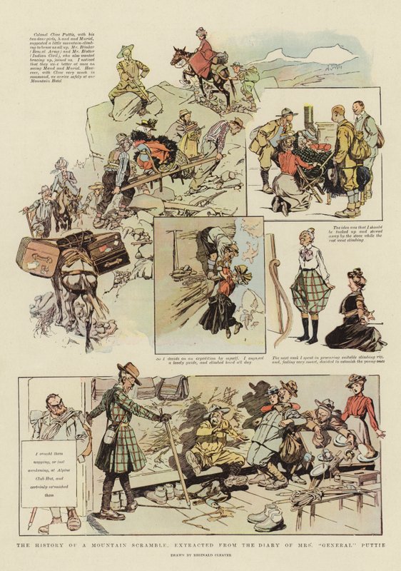 La historia de una travesía de montaña, extraída del diario de la Sra. del "General" Puttie (litografía en color) de Reginald Thomas Cleaver