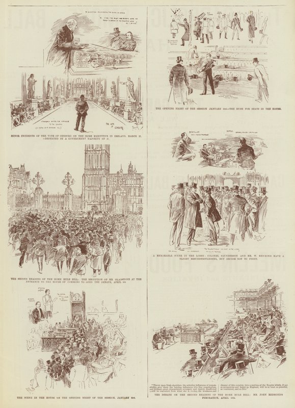 The Home Rule Session, Some "Daily Graphic" Sketches in the Commons (grabado) de Reginald Thomas Cleaver