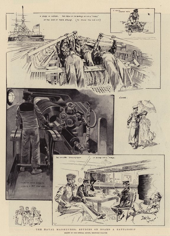 Las maniobras navales, estudios a bordo de un acorazado (litografía) de Reginald Thomas Cleaver