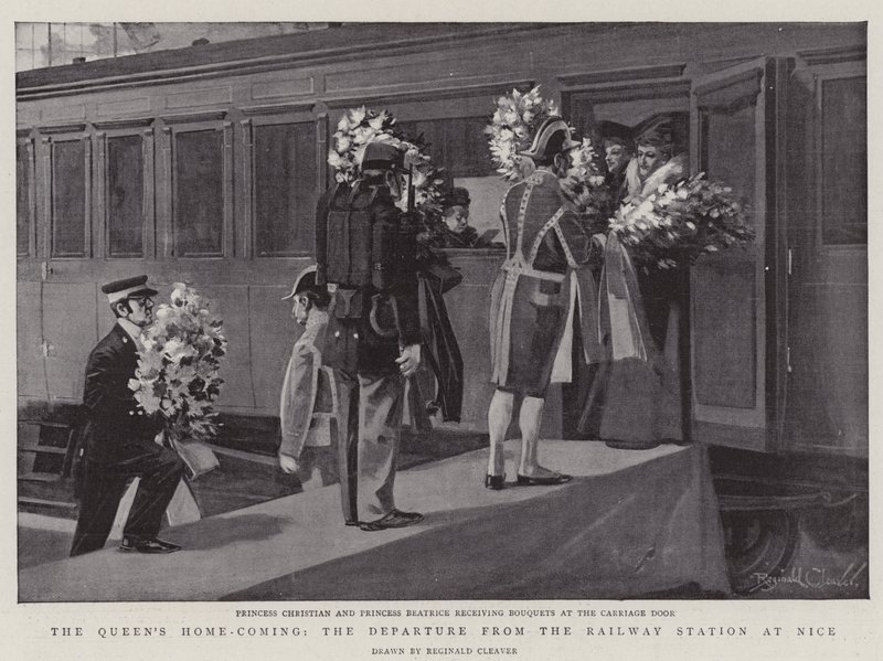 La llegada de la Reina, salida de la estación de Niza (litografía) de Reginald Thomas Cleaver