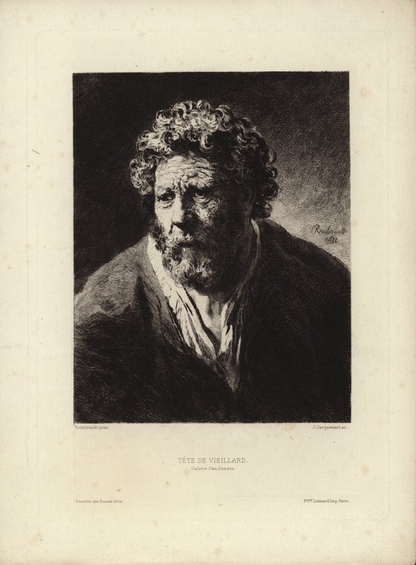 Tete de Viellard por Rembrandt Harmenszoon van Rijn. Grabado por Jules Jacquemart, 1877 de Rembrandt van Rijn