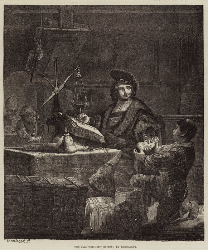 El pesador de oro de Rembrandt van Rijn