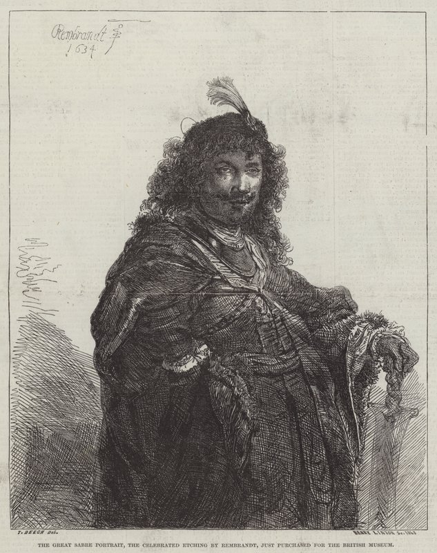 El gran retrato del sable, el famoso grabado de Rembrandt van Rijn