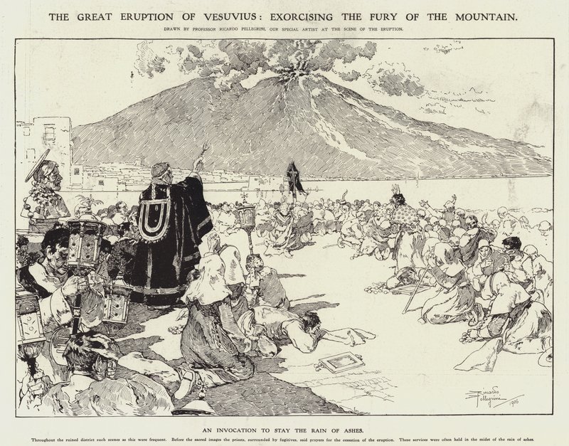 La gran erupción del Vesubio: exorcizando la furia de la montaña (grabado) de Riccardo Pellegrini