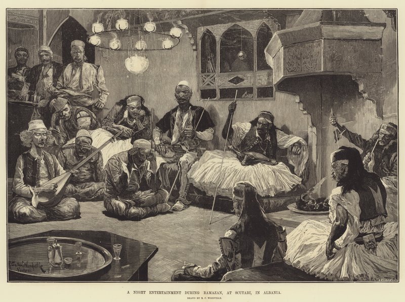 Un entretenimiento nocturno durante el Ramadán, en Scutari, Albania de Richard Caton Woodville junior