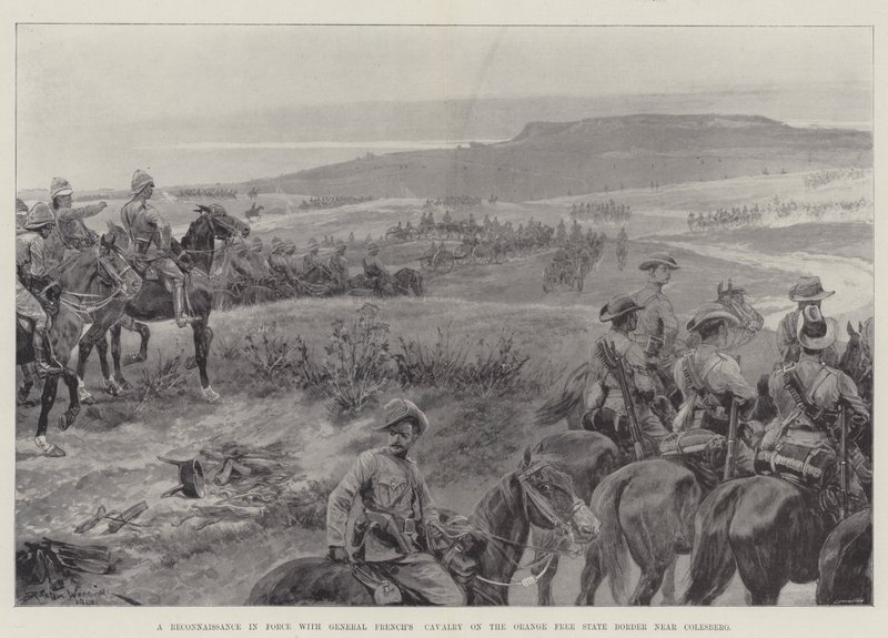 Un reconocimiento en fuerza con la caballería del General French en la frontera del Estado Libre de Orange cerca de Colesberg de Richard Caton Woodville junior