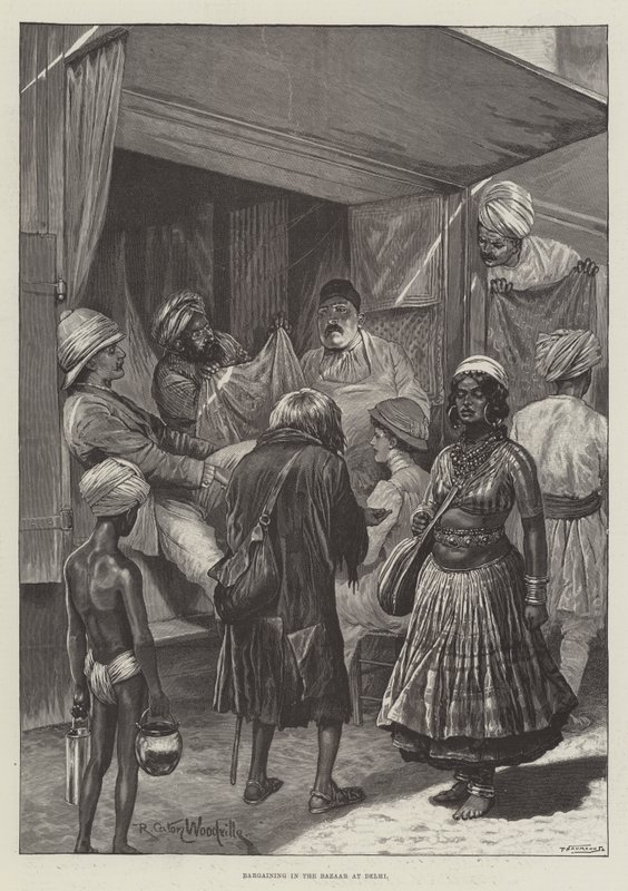 Negociando en el bazar de Delhi de Richard Caton Woodville junior