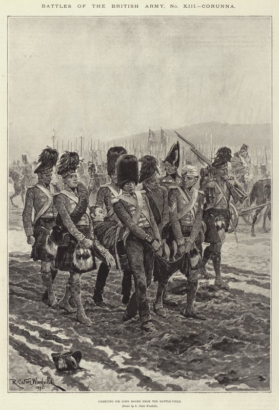 Batallas del ejército británico, Corunna, llevando a Sir John Moore del campo de batalla de Richard Caton Woodville junior