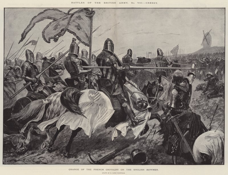 Batallas del Ejército Británico, Cressy, Carga de la Caballería Francesa sobre los Arqueros Ingleses de Richard Caton Woodville junior