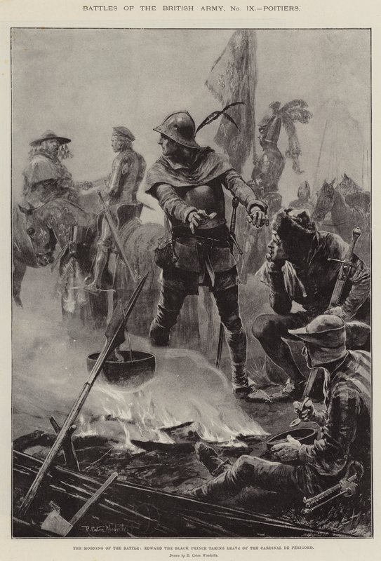 Batallas del ejército británico, Poitiers, la mañana de la batalla, Eduardo el Príncipe Negro despidiéndose del Cardenal de Périgord de Richard Caton Woodville junior