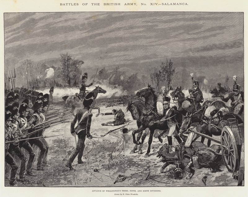 Batallas del ejército británico, Salamanca, avance de las divisiones tercera, quinta y sexta de Wellington de Richard Caton Woodville junior