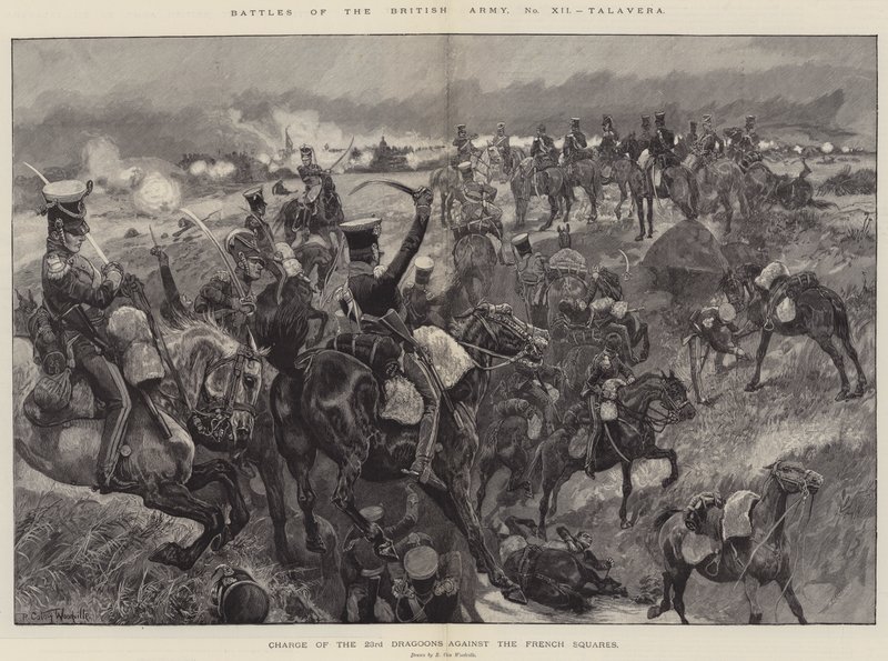 Batallas del ejército británico, Talavera, carga de los Dragones 23 contra los cuadros franceses de Richard Caton Woodville junior
