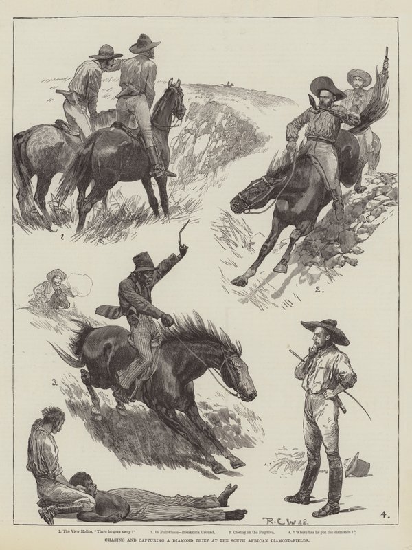 Persecución y captura de un ladrón de diamantes en los campos de diamantes de Sudáfrica de Richard Caton Woodville junior