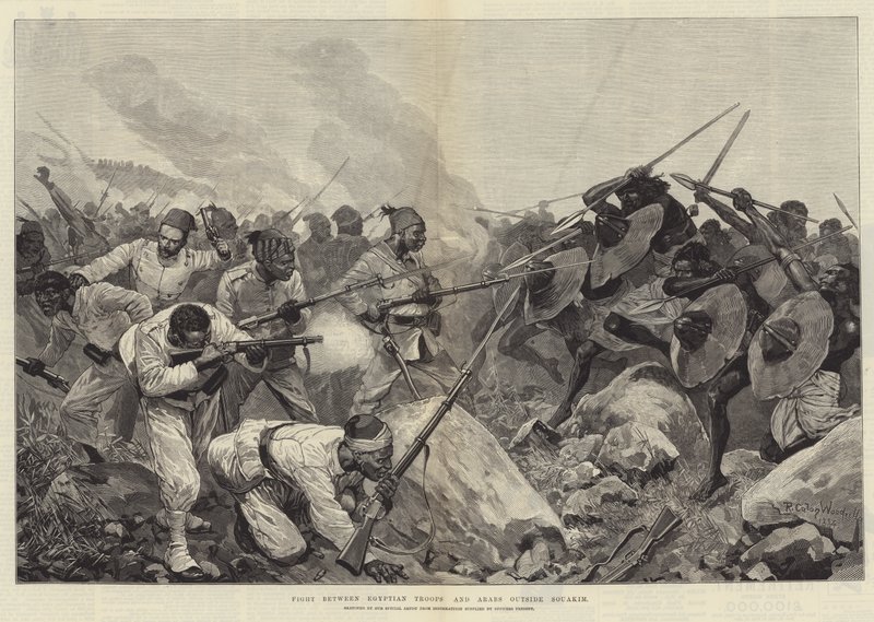 Lucha entre tropas egipcias y árabes fuera de Souakim de Richard Caton Woodville junior